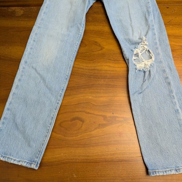 Womens 24 Blue Levi’s Premium Denim Wedgie Straight Jeans Button Fly Distressed - Picture 6 of 10